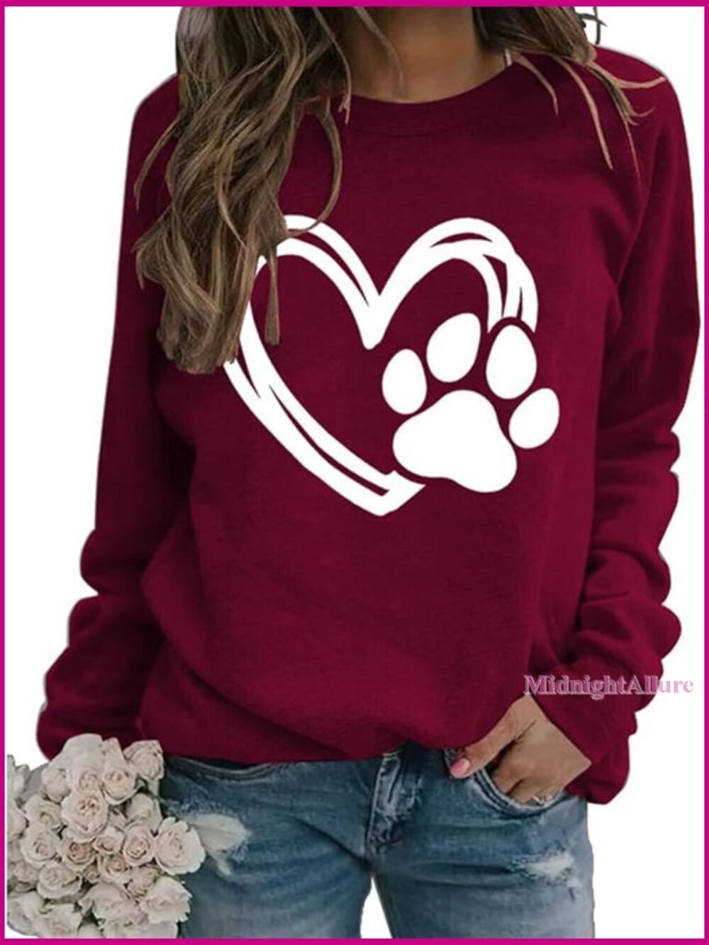 Dog Mom Paw Sweatshirt Loose Crewneck Long Sleeve Pullover Top
